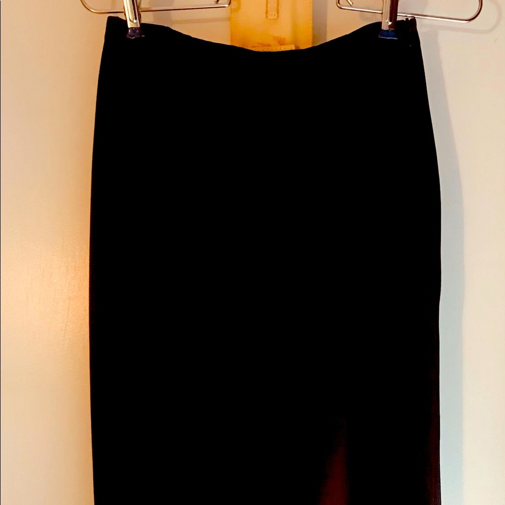 Long sateen #petite black #skirt w/ side slit